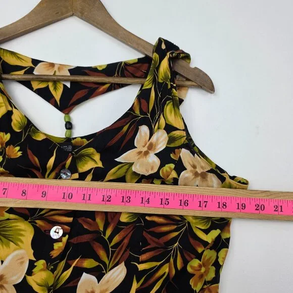 Vtg Scarlett Sleeveless Maxi Dress Womens 14 Black Yellow Hawaiian Floral Y2K - Picture 12 of 13
